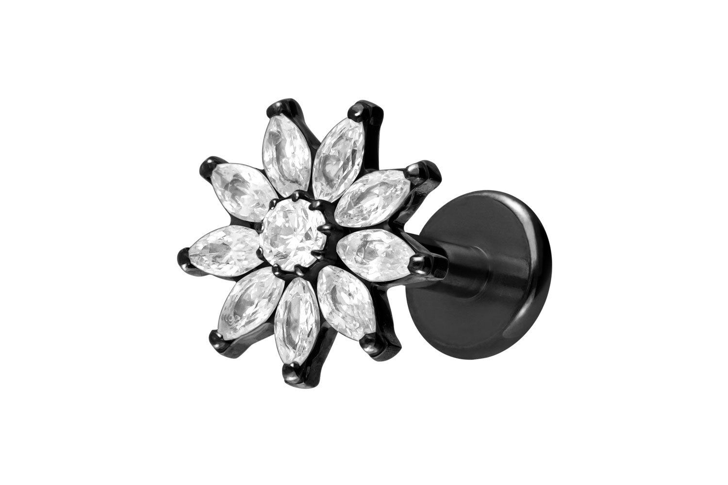 Titan Labret Piercing mit Innengewinde KRISTALLBLUME